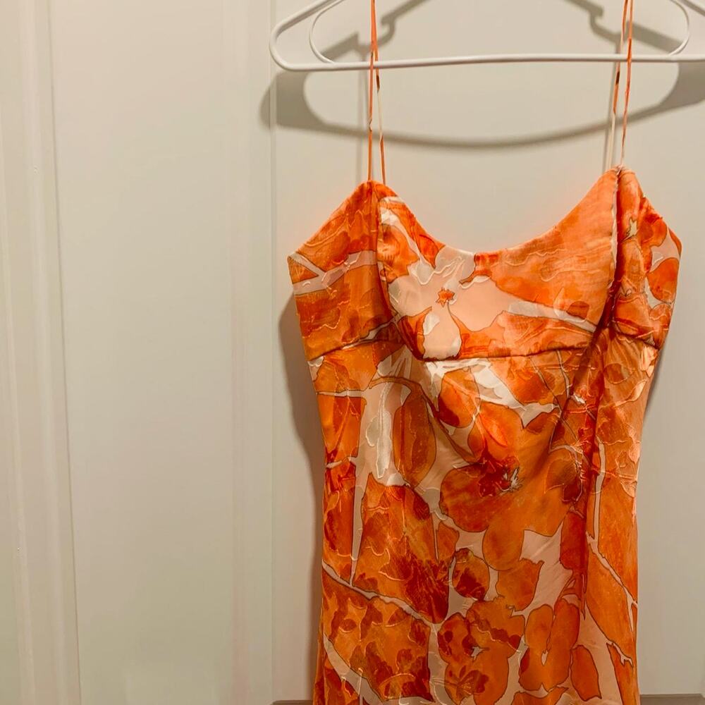 Vintage y2k 2000s creamsicle orange spaghetti strap babydoll burnout mini dress